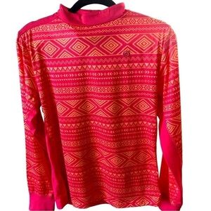 Born Activewear Top Women M Pink with Beige Tribal Print  Mock Turtleneck